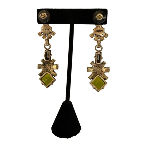 J.Crew Statement Drop Earrings Various Green Crystal Accents Stunning Statement - Picture 7 of 9